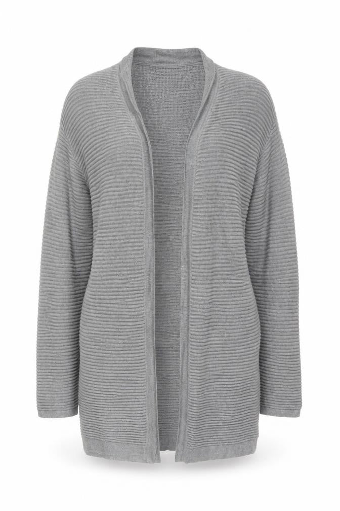 H&M Women Grey XS Open Rib Knit Longline Cardigan Cotton Viscose