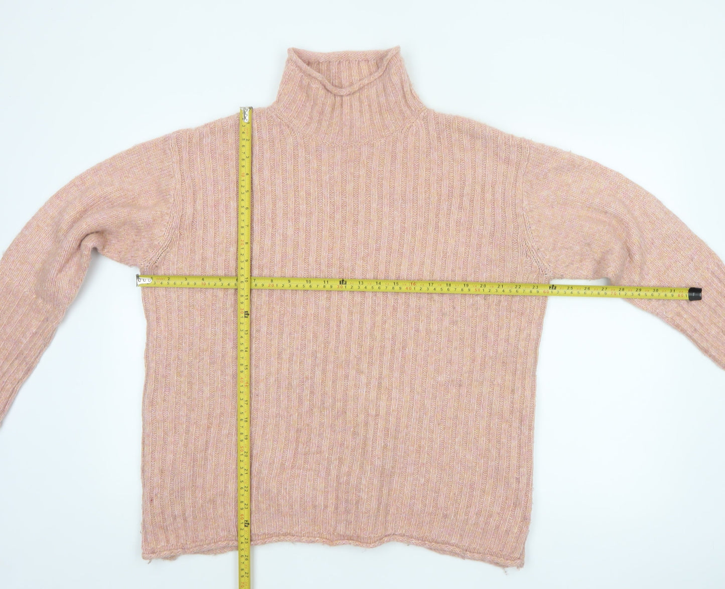 M&S Collection Women Pink M Rib Knit Roll Neck Pullover Jumper