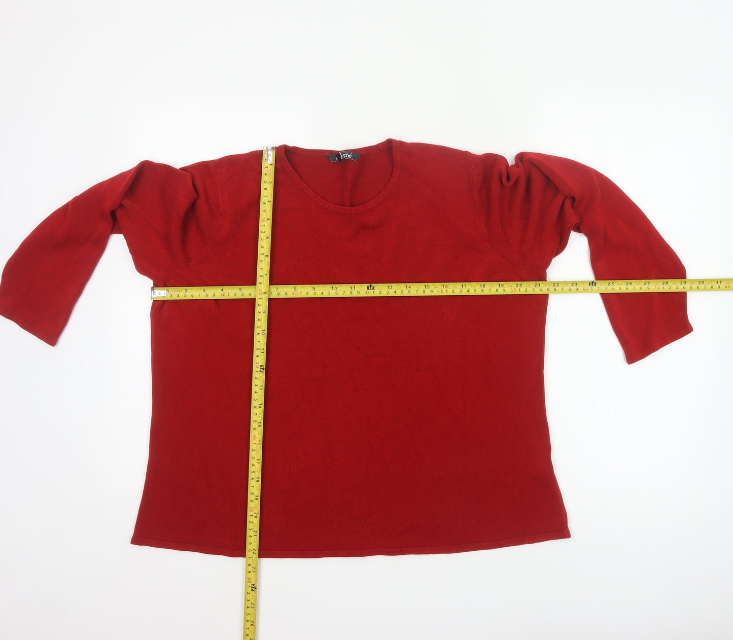 Bonmarché Women Red Size 20/22 Acrylic Knit Round Neck Pullover Jumper