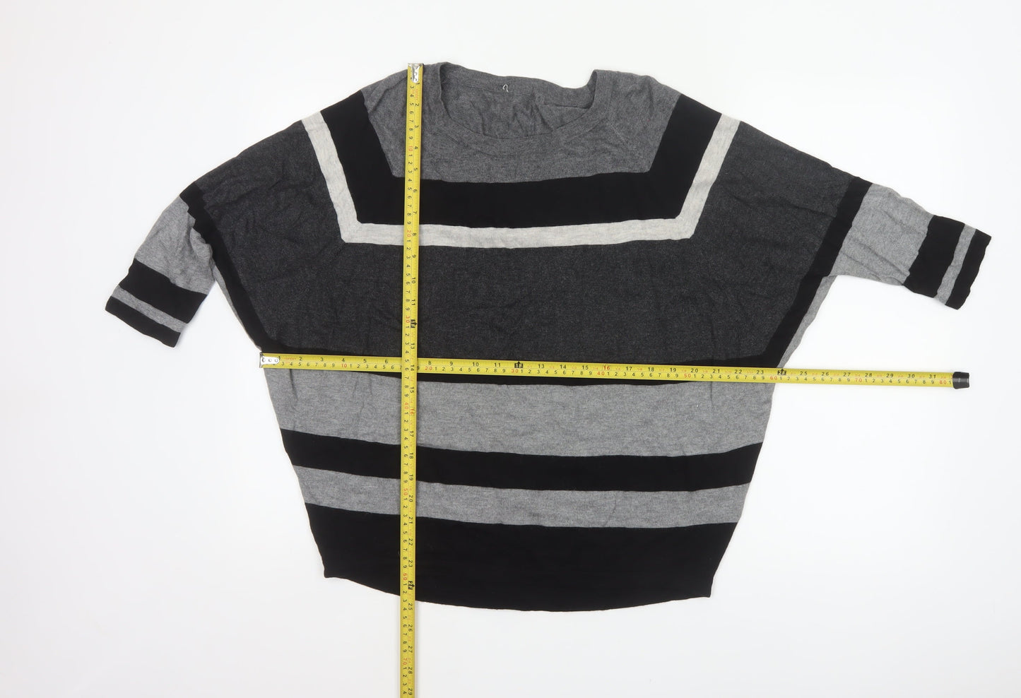 Phase Eight Women’s Grey Black Striped Knit Jumper UK L Wool Blend