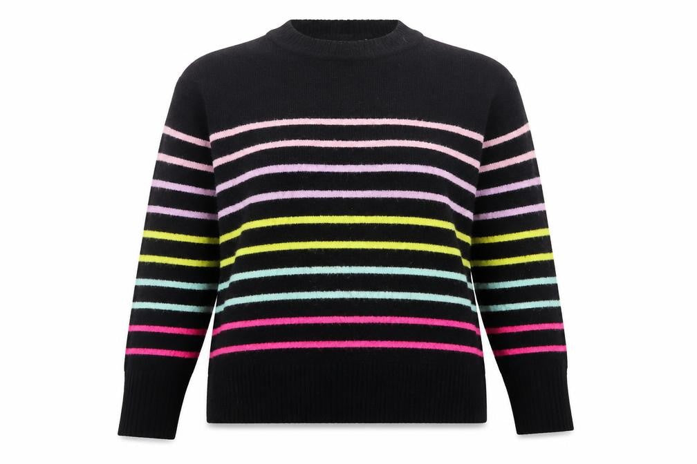 Front view of Dorothy Perkins Women Black UK 14 Striped Crew Neck Knit jumper