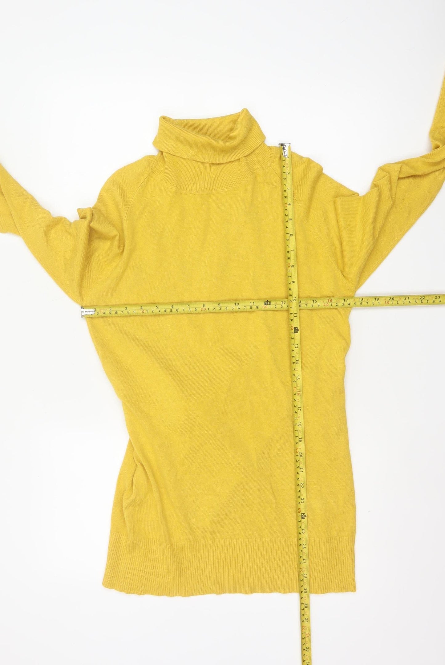Icing Sugar Women Yellow M Roll Neck Belted Knit Tunic Jumper