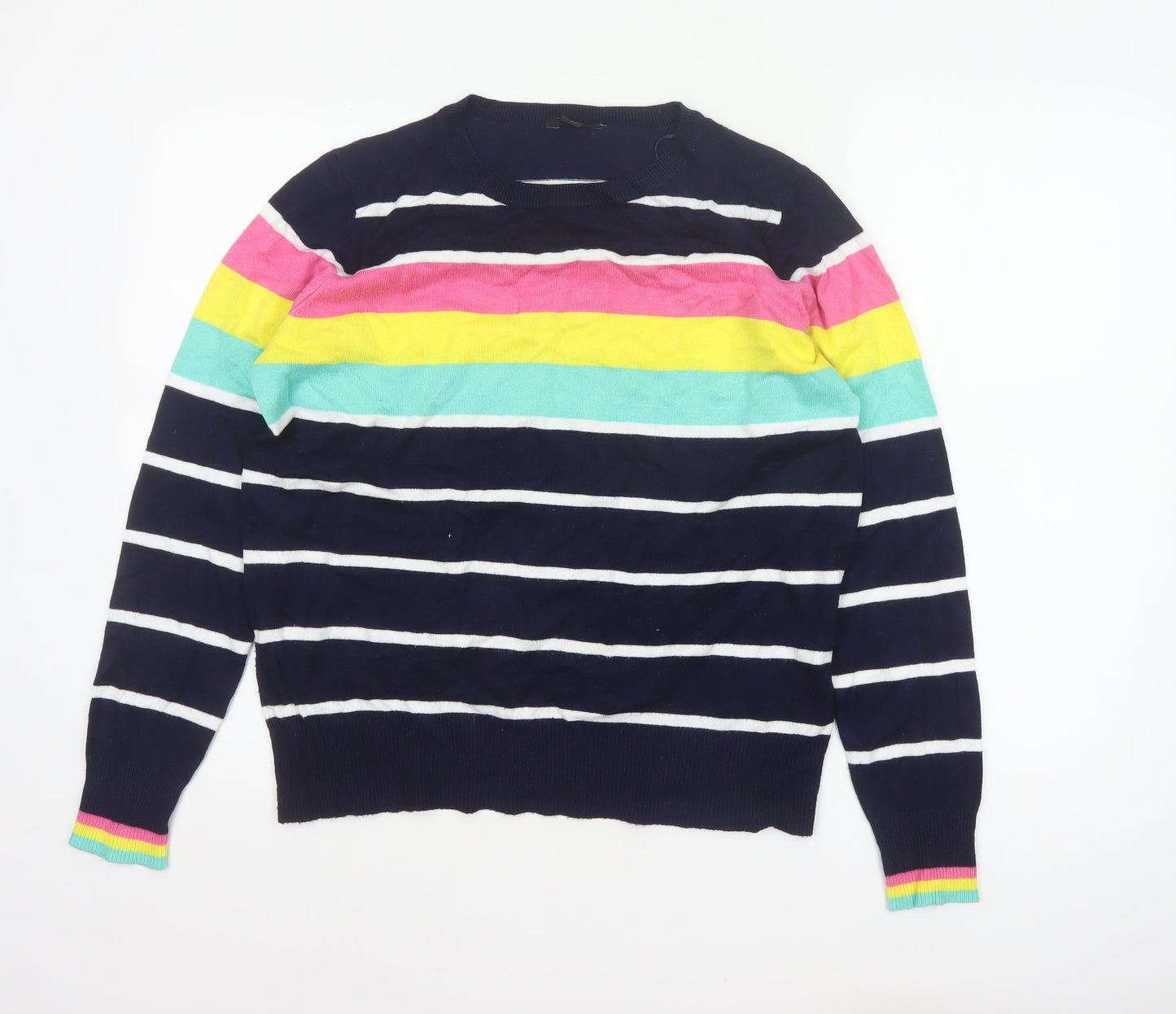 M&Co Women’s Blue Striped Crew Neck Knit Pullover Jumper UK 14