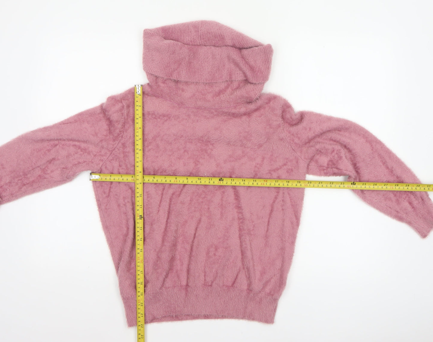 Klass Women's Pink L Roll Neck Cable Knit Balloon Sleeve Jumper