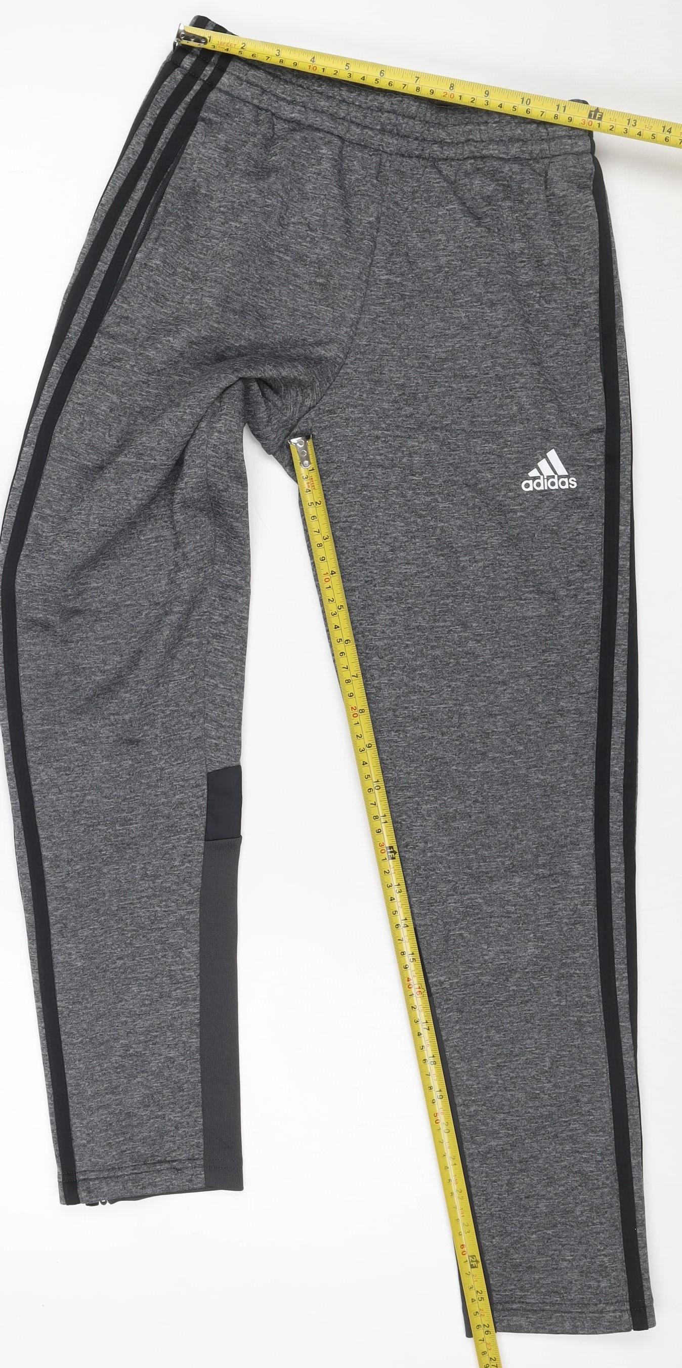 Adidas Teens Grey M Track Pants Tapered Climawarm Zip Pockets