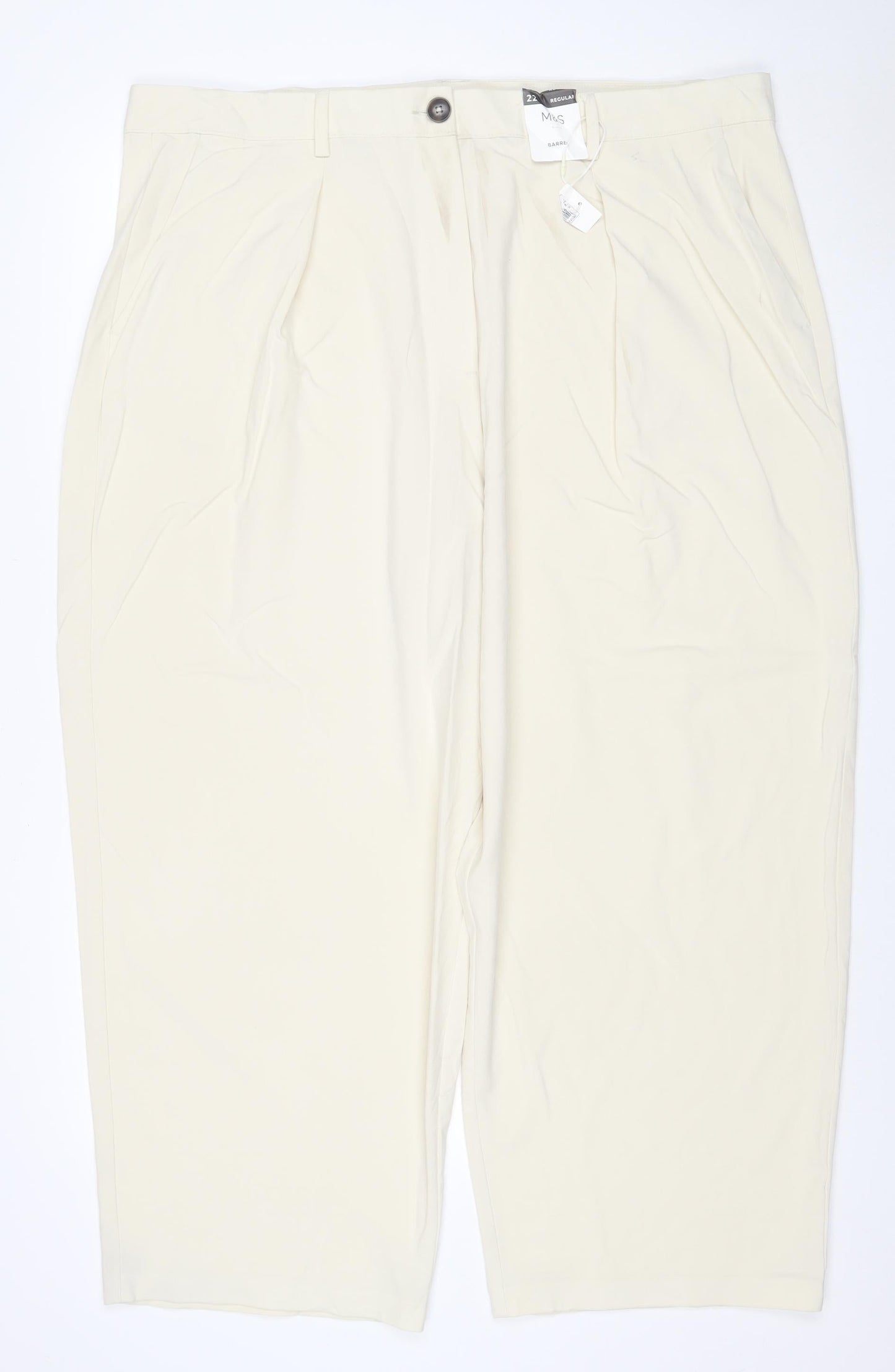 Marks and Spencer Women Ivory UK 22 Wide-Leg Smart Trousers