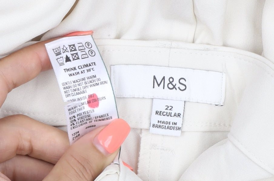Marks and Spencer Women Ivory UK 22 Wide-Leg Smart Trousers