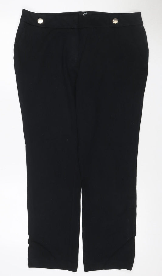 Wallis Women Black UK 16 Wide-Leg Stretch Dress Trousers Button Detail