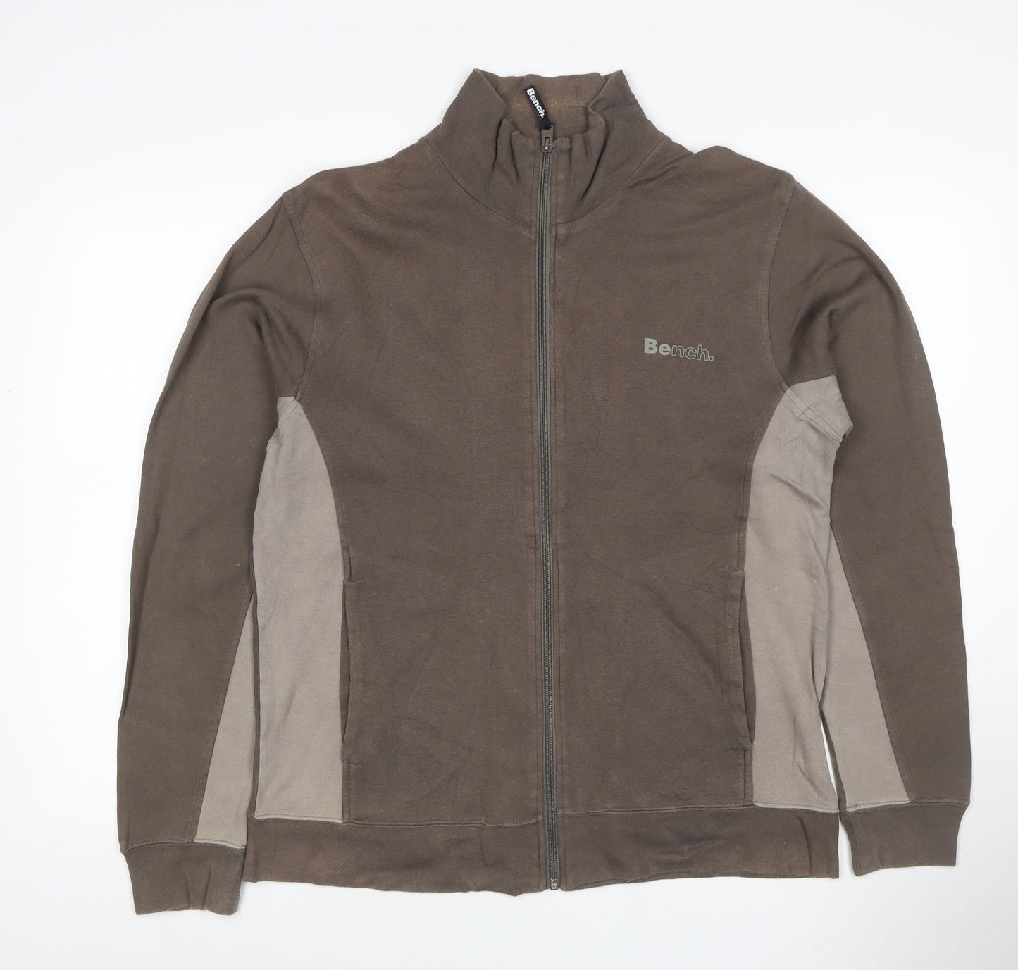 Bench Men’s Brown Full Zip Logo Sweatshirt High Neck Cotton Size L