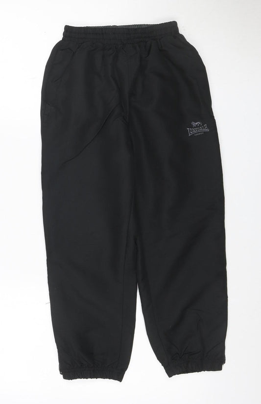 Lonsdale Boys Black 8 Years Track Pants Polyester Elastic Waist