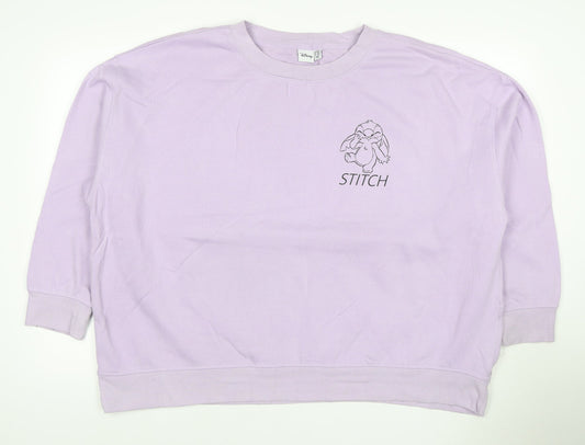 Disney Women’s Purple XS Stitch Graphic Pullover Sweatshirt Crew Neck