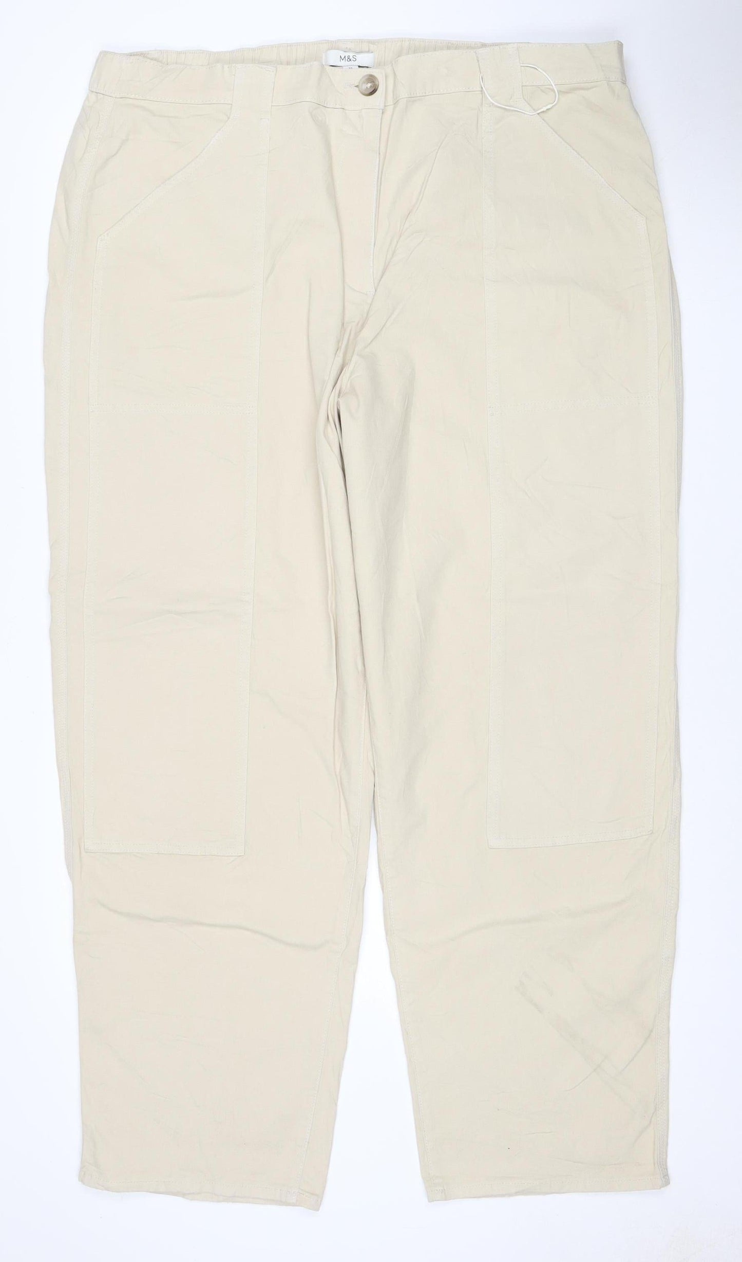 Marks and Spencer Women Ivory Size 22 Long Cargo Straight Trousers