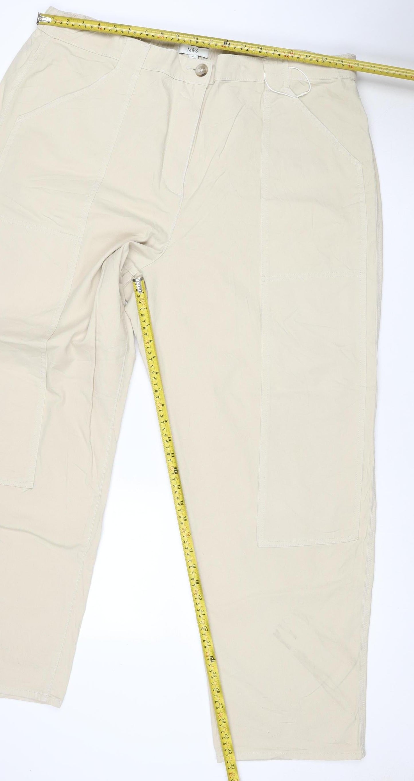 Marks and Spencer Women Ivory Size 22 Long Cargo Straight Trousers