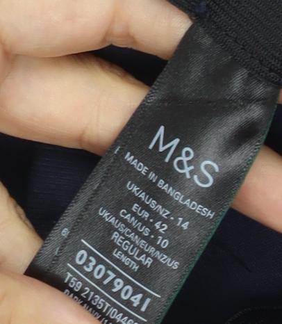 Marks Spencer Women Navy UK 14 Stretch Straight Tailored Trousers