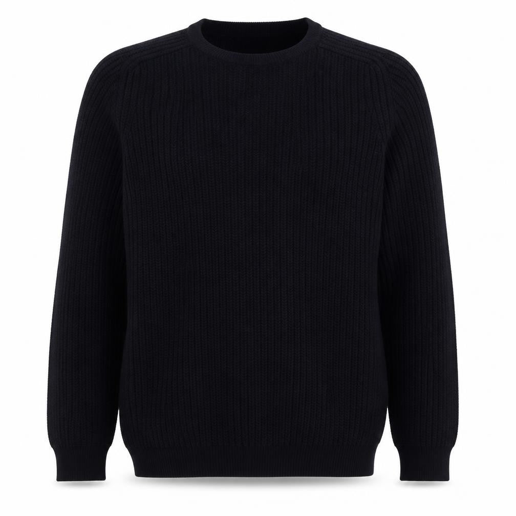 Front view of Massimo Dutti Men’s Black L Cable Knit Cotton Crew Neck Jumper
