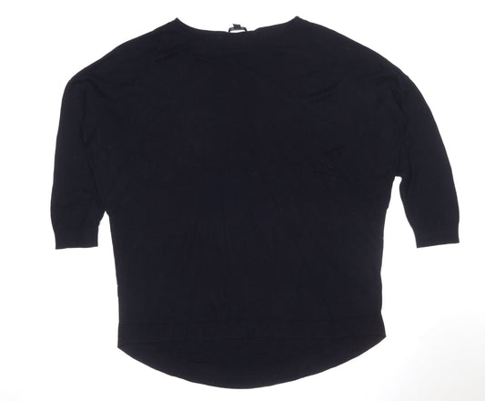 COS Women Black L Viscose Knit Tunic Top 3/4 Raglan Sleeve