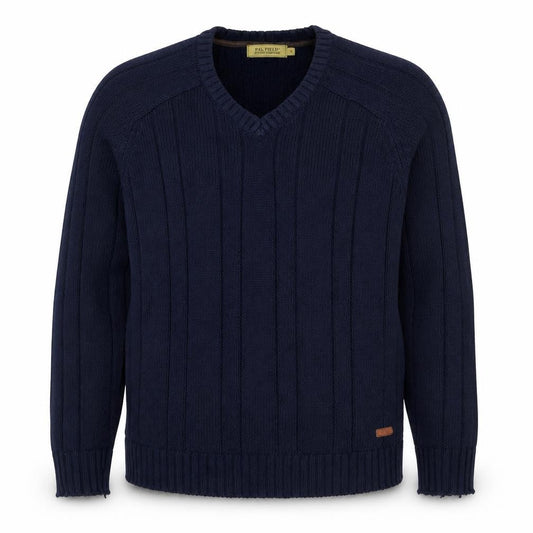 P.G. Field Men’s Blue Large Cable Knit V-Neck Acrylic Pullover Jumper
