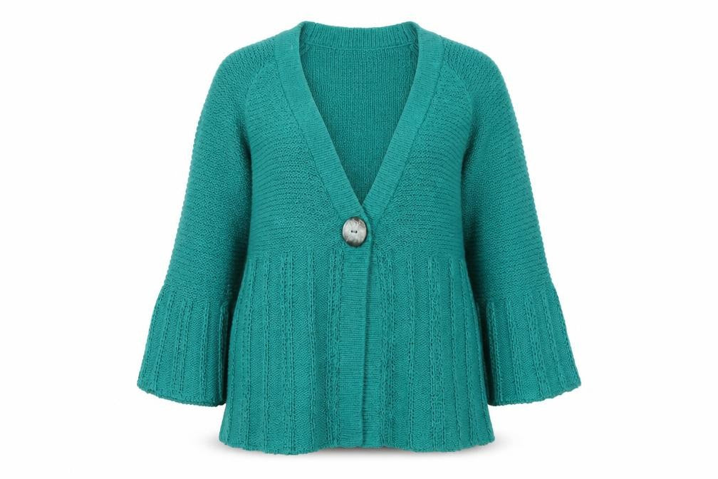 Marks & Spencer Women Green UK 14 V-Neck Knit Button Cardigan
