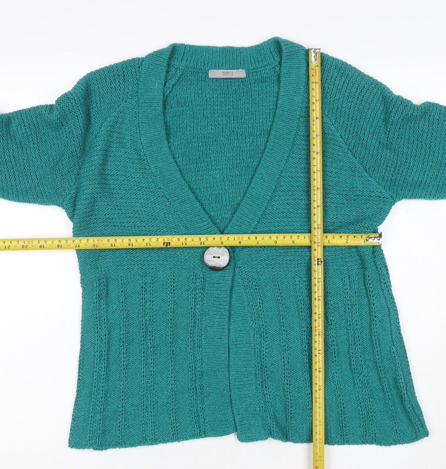 Marks and Spencer Women Green UK 14 V-Neck Knit Button Cardigan