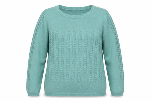 Isle Women Green XL Cable Knit Crew Neck Pullover Jumper