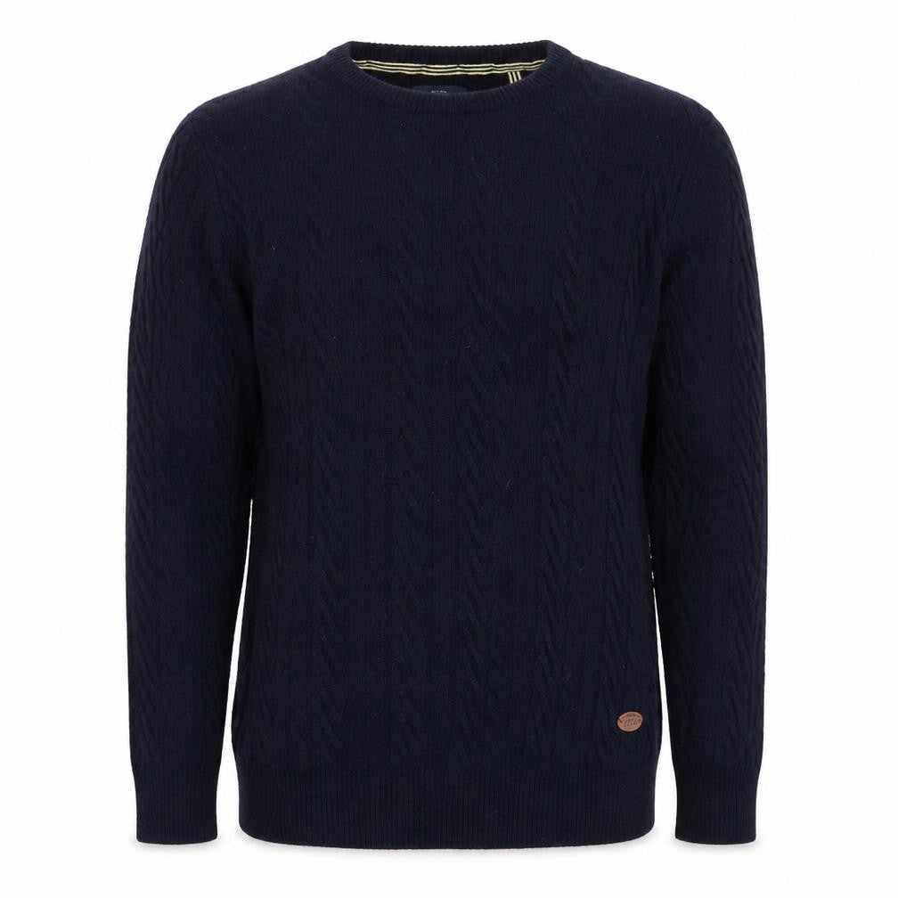 Front view of Hammond & Co. Men’s Navy Blue L Cable Knit Crew Neck Cotton Jumper