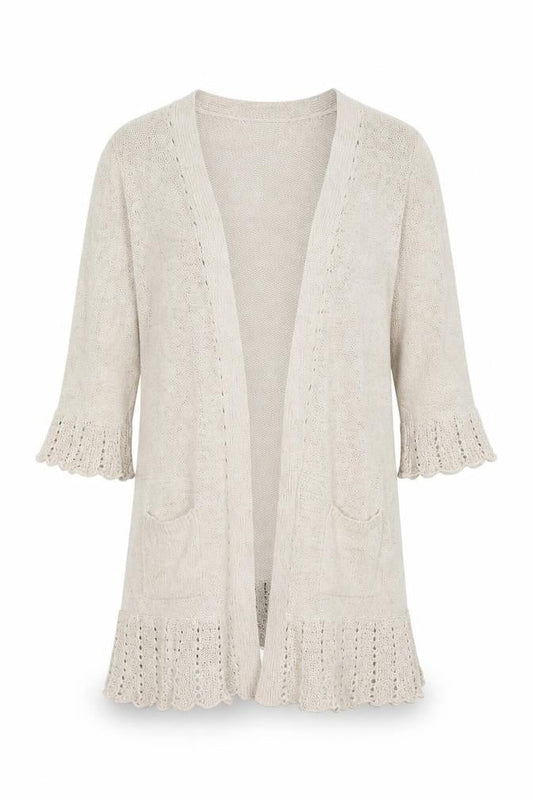 Front view of Principles Women Beige UK 16 Open Knit Waterfall Cardigan Bell Sleeve