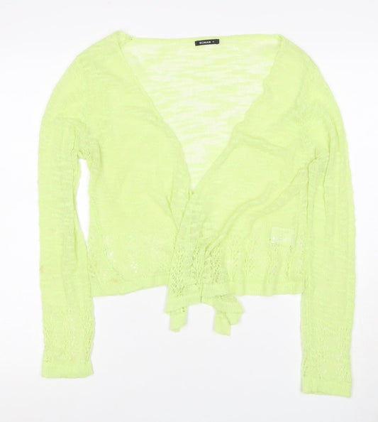 Roman Women Green Size 12 Sheer Lace Knit Wrap Tie Blouse Long Sleeve