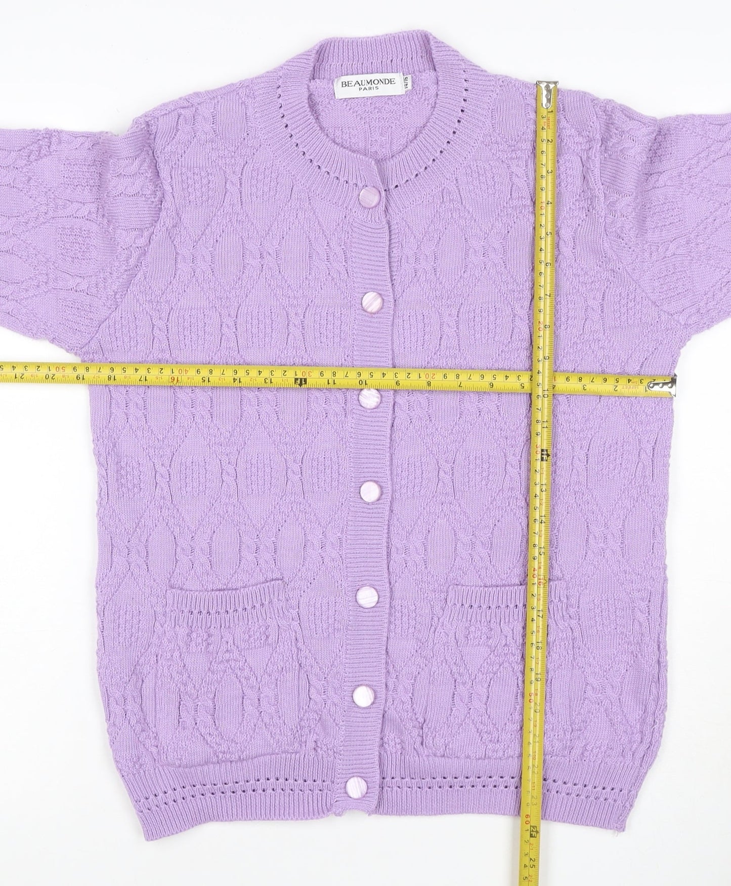 Beaumonde Paris Women Purple UK 12 Cable Knit Button Cardigan