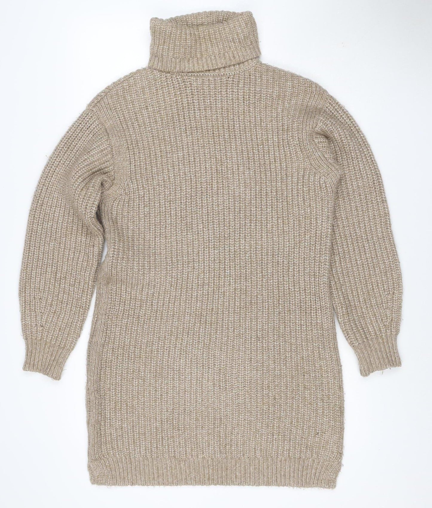 M&S Women Beige M Knit Roll Neck Long Sleeve Jumper Dress