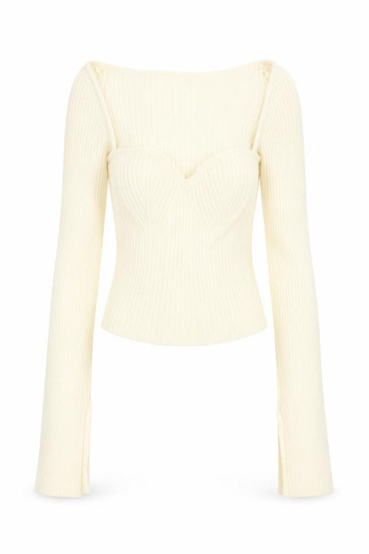 Urban Outfitters Women Ivory S Petite Ribbed V-Neck Slim Jumper