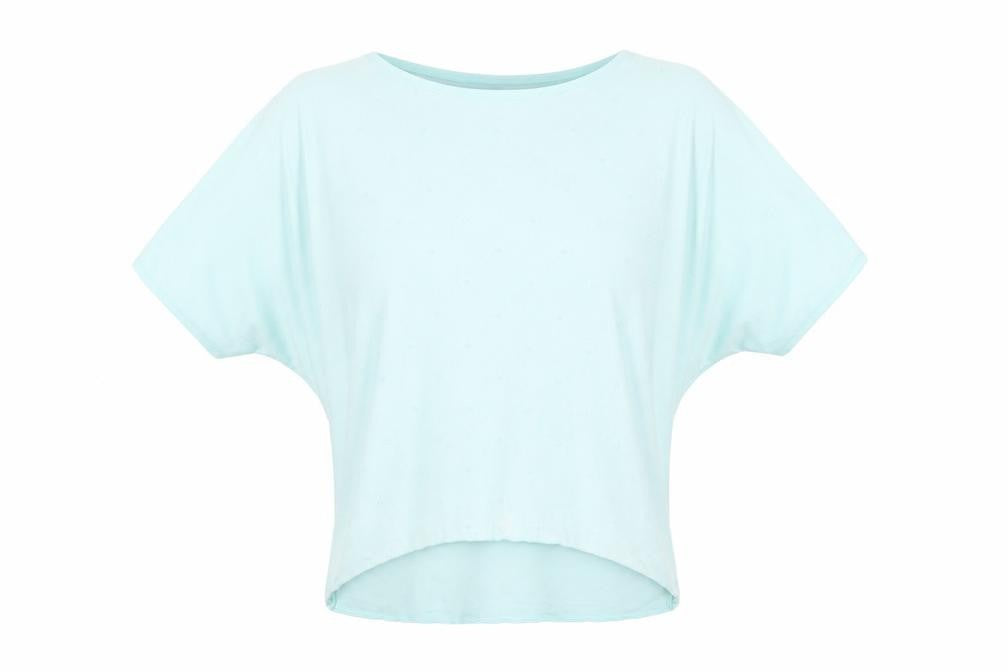 Pistachio Women Blue S Batwing Dolman Short Sleeve Linen Knit Jumper