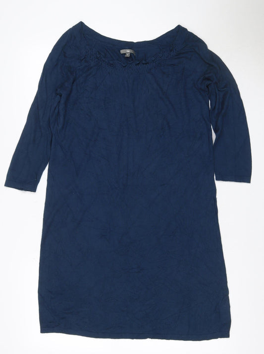Gap Women Blue S Knit Ruffle 3/4 Sleeve Jumper Dress