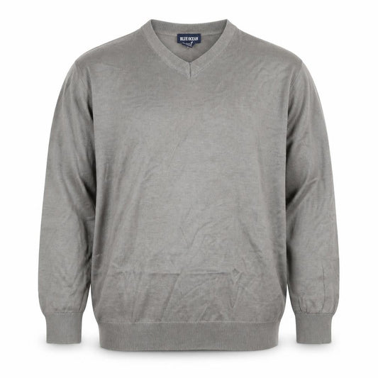 Blue Ocean Men Grey L V-Neck Lightweight Acrylic Pullover Jumper