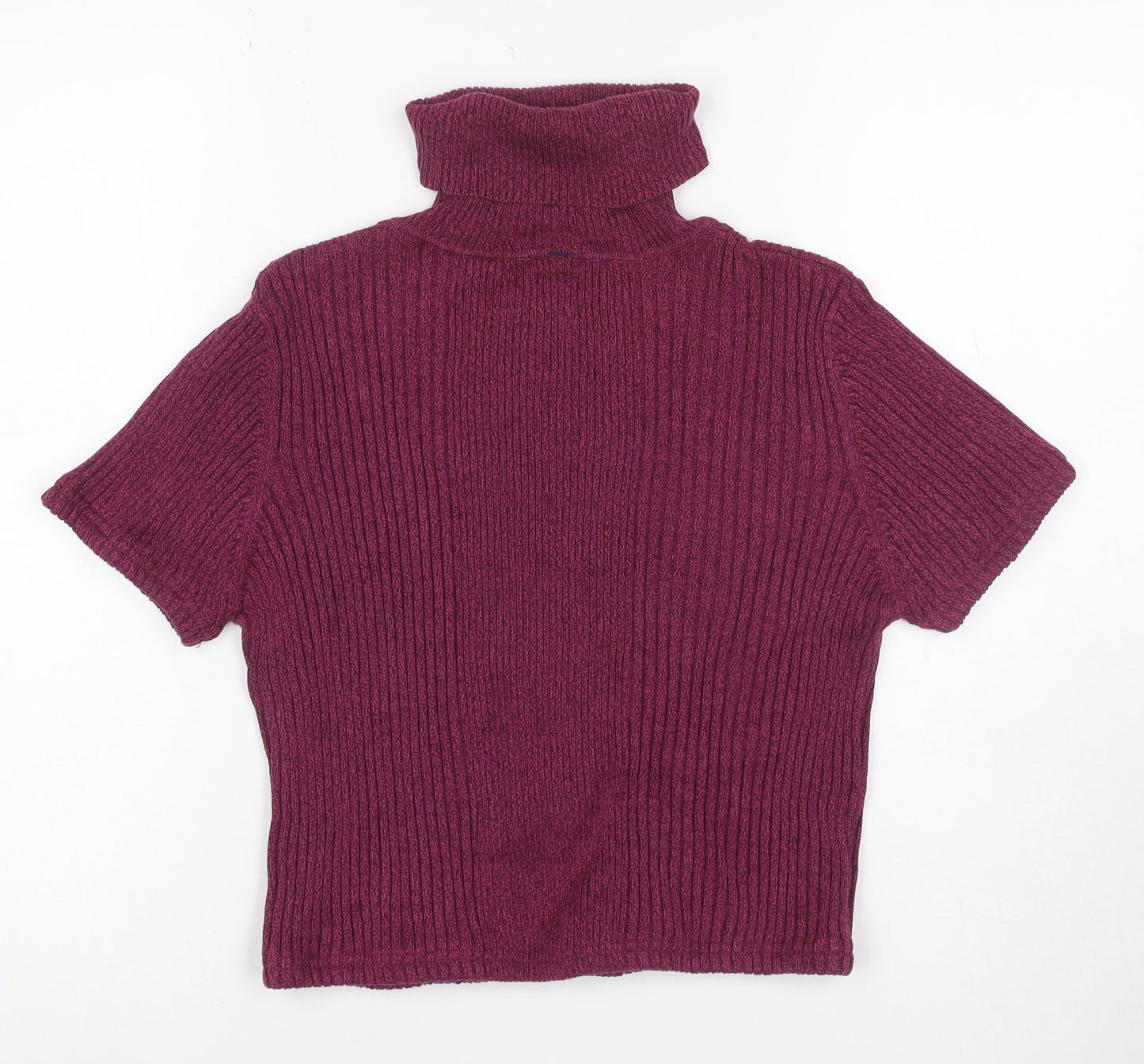 Valerie Stevens Women Purple M Rib Knit Roll Neck Cap Sleeve Top