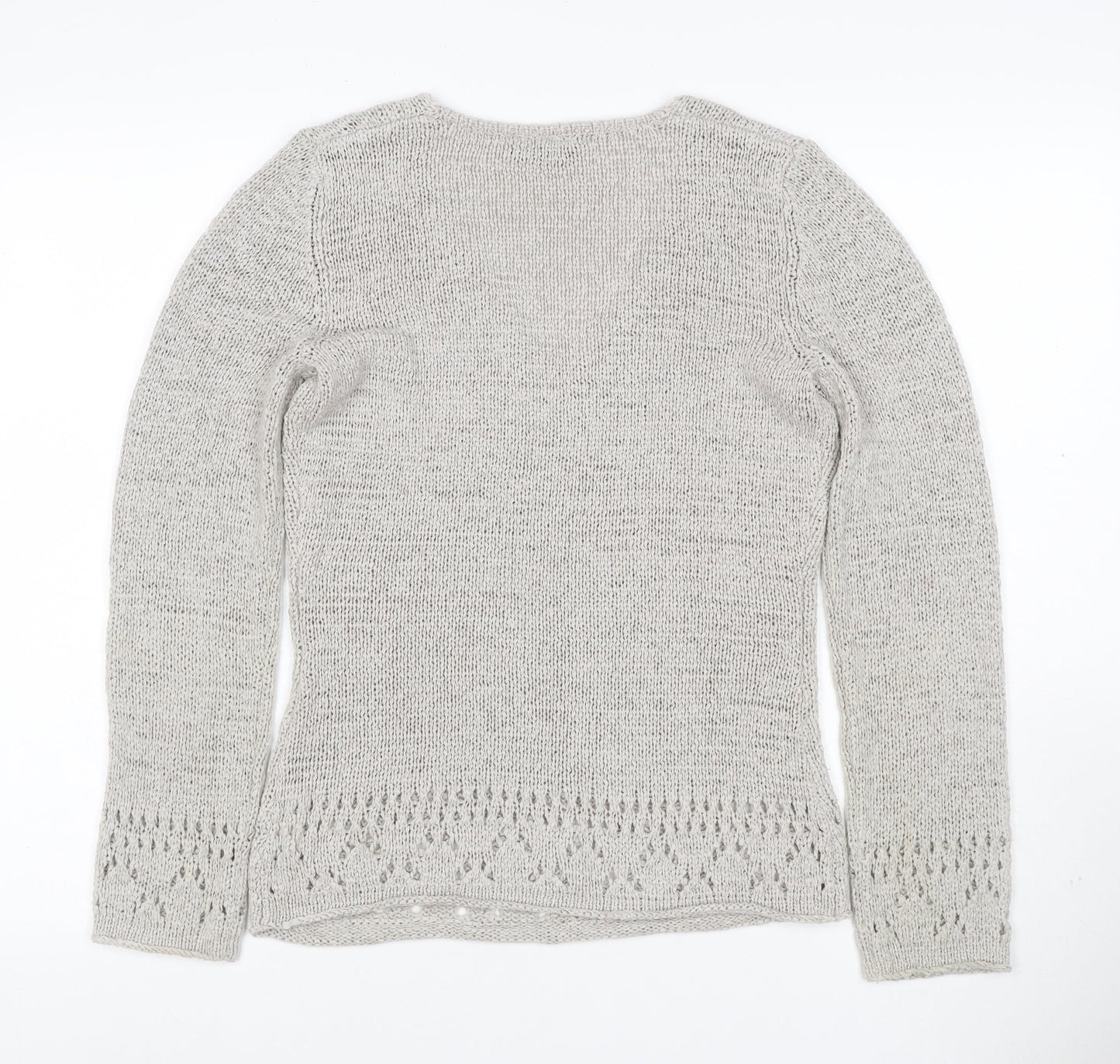 Bhs Petite Women’s Grey UK 12 V-Neck Open Knit Pullover Jumper