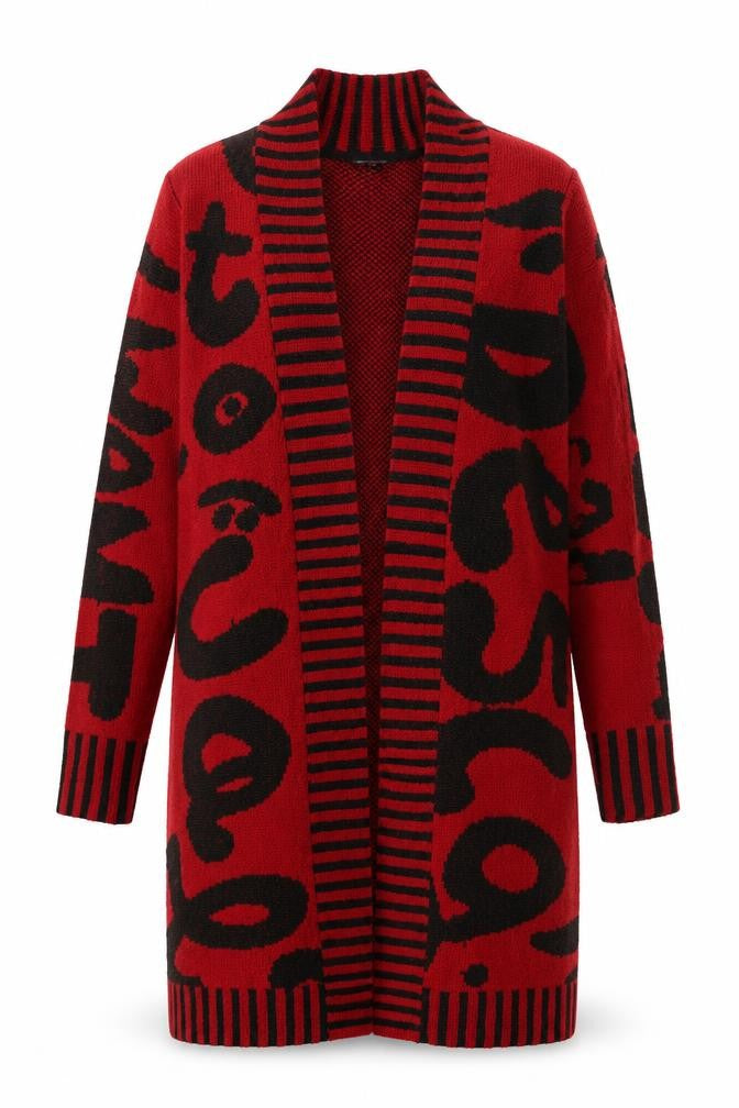 Desigual Women Red Black Geometric Knit V-Neck Jumper Size S