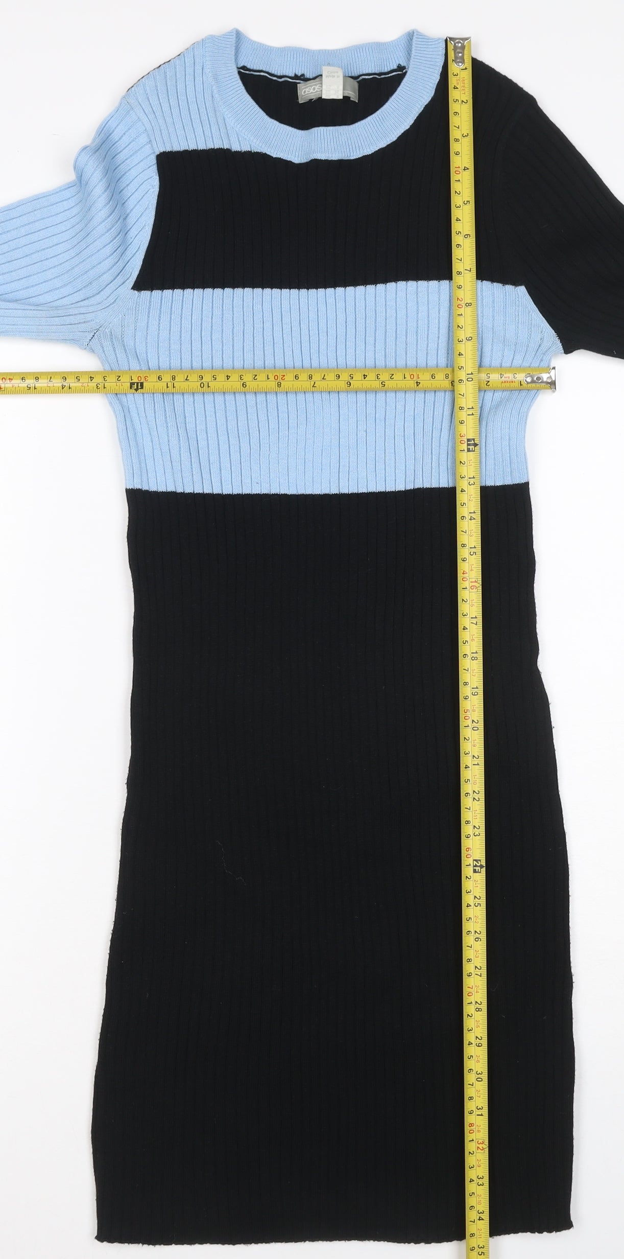 ASOS Women Black Blue UK 8 Colourblock Ribbed Midi Jumper Dress