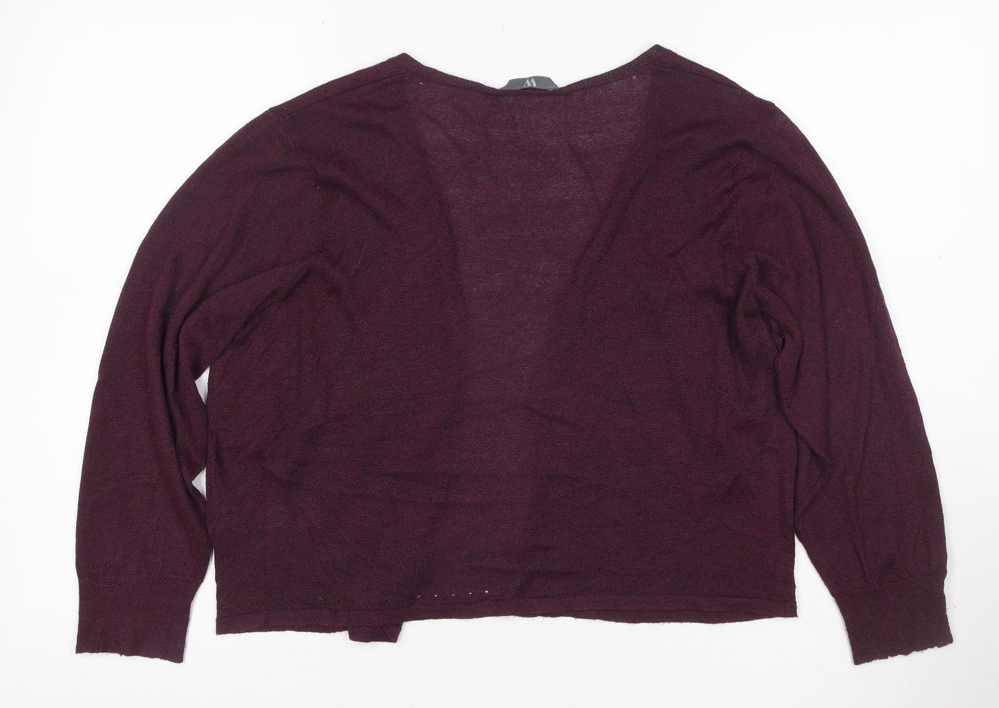 BHS Women Burgundy Size 16 Open V-Neck Knit Cardigan Button Cuffs