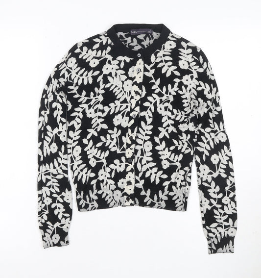 Marks and Spencer Women Black Floral Knit Cardigan UK 8 Long Sleeve