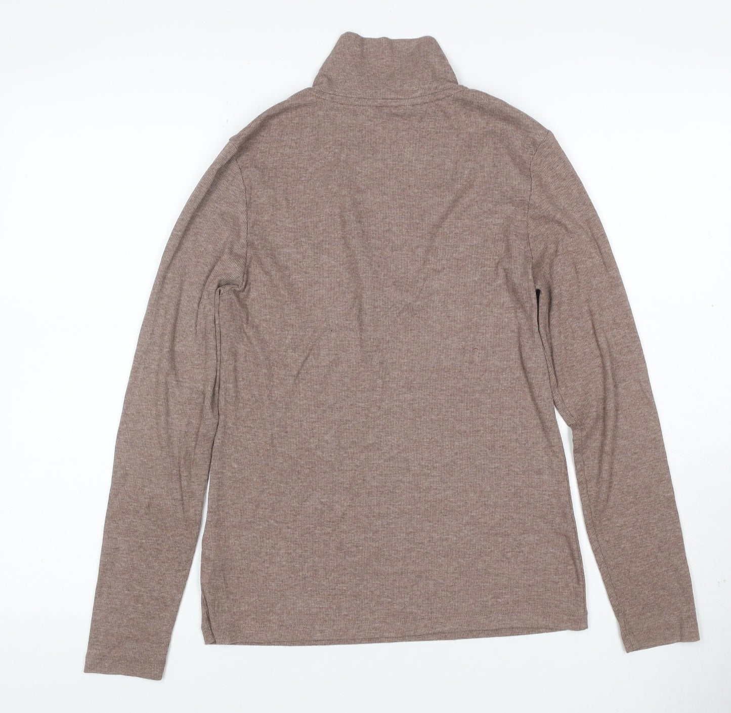 M&S Women Brown UK 8 Ribbed Half Zip High Neck Long Sleeve Top