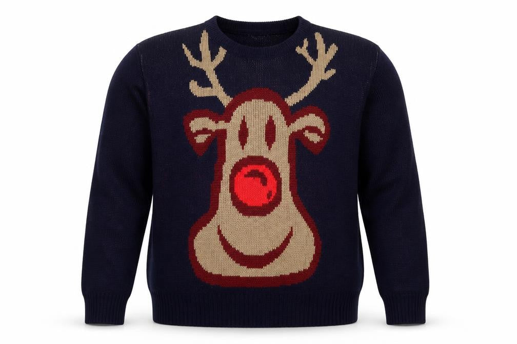 Kiki Men’s Blue XL Christmas Reindeer Crew Neck Acrylic Knit Jumper