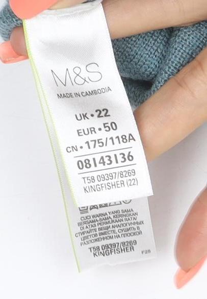 Marks & Spencer Women Blue UK 22 Full Zip Viscose Knit Cardigan
