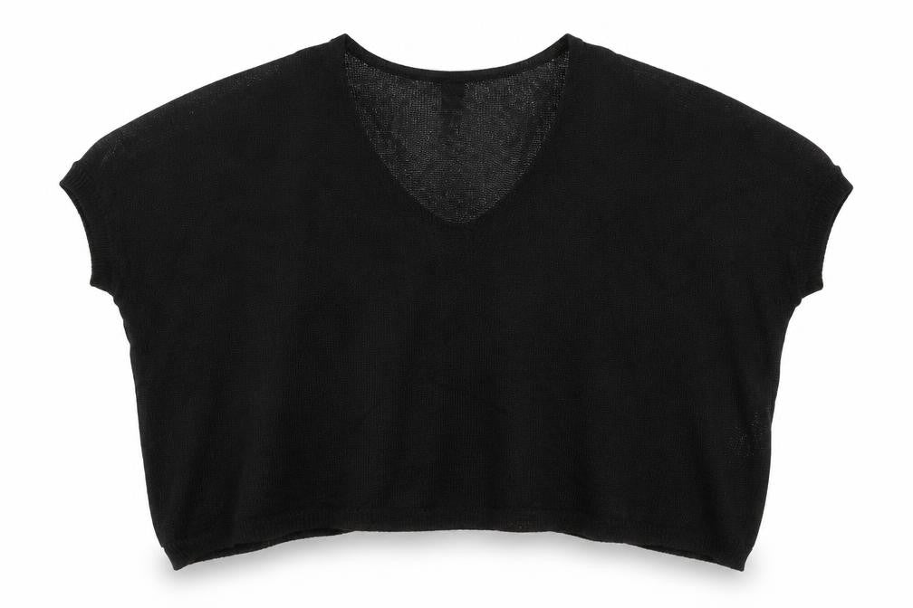 Front view of French Connection Women Black M V-Neck Open Knit Dolman Jumper