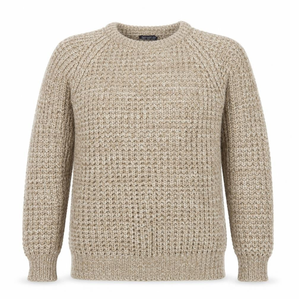 Front view of C&A Men’s Beige M Chunky Knit Acrylic Crew Neck Pullover Vintage