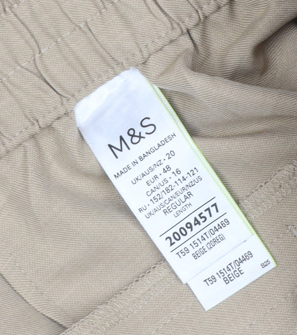 Marks and Spencer Women's Beige UK 20 Regular Wide-Leg Viscose Trousers