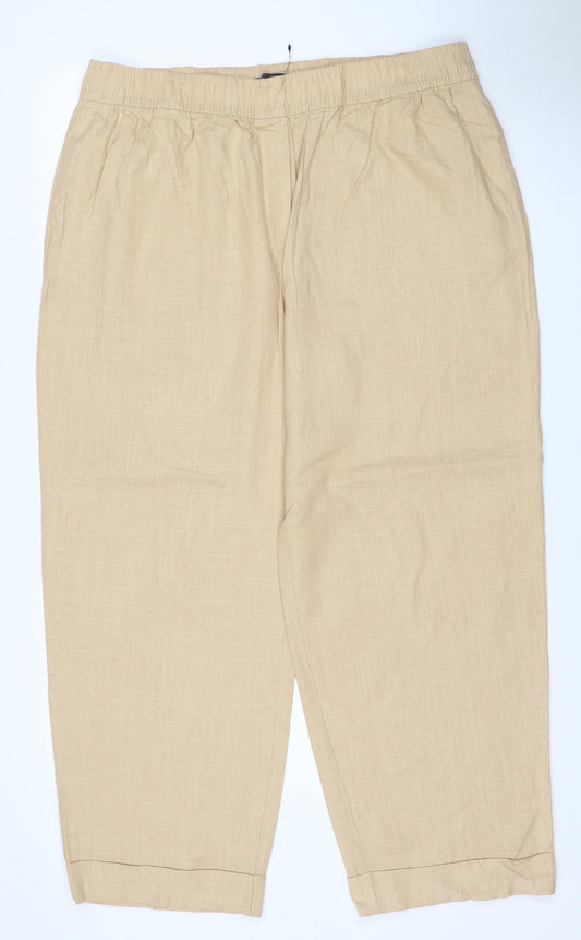 Marks & Spencer Women Beige UK 10 Linen Blend Drawstring Trousers