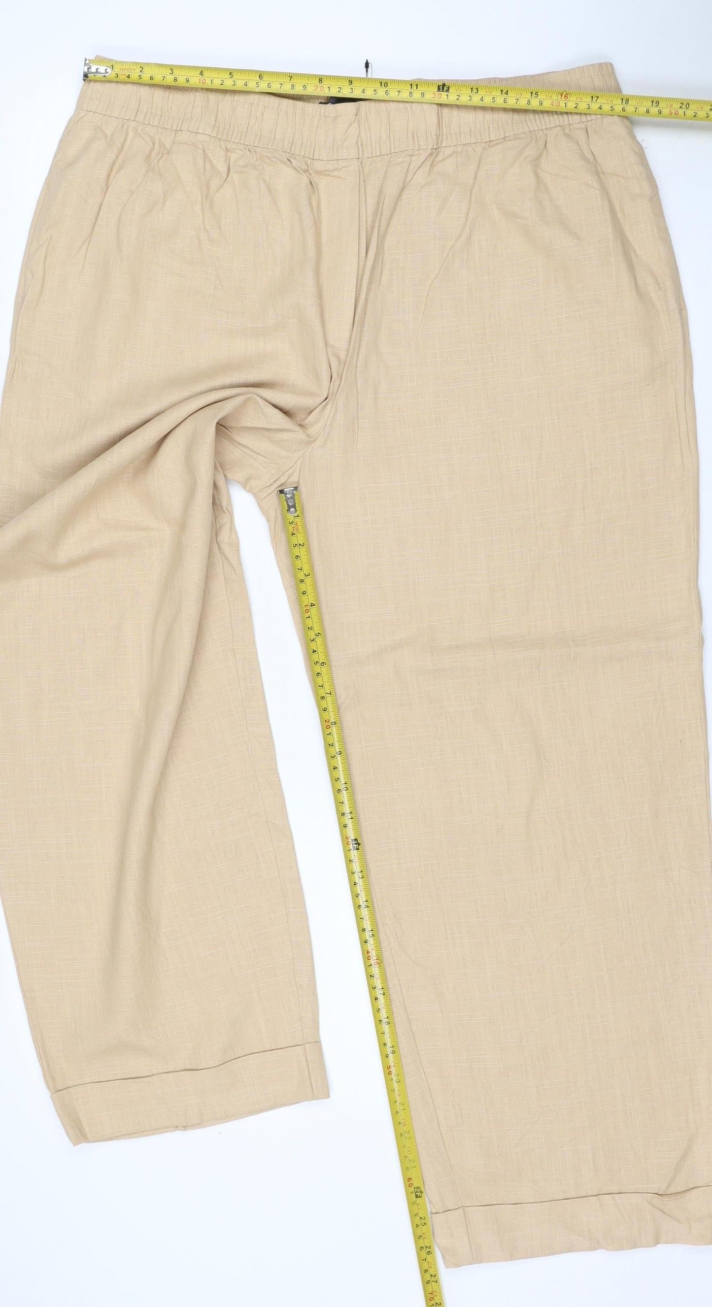 Marks & Spencer Women Beige UK 10 Linen Blend Drawstring Trousers