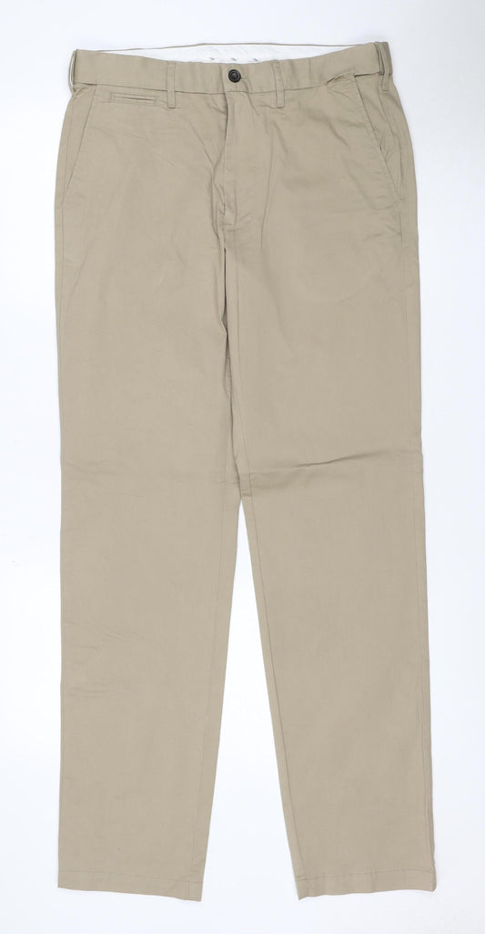 Marks and Spencer Men’s Beige 32in Straight Chino Trousers Adjustable Waist