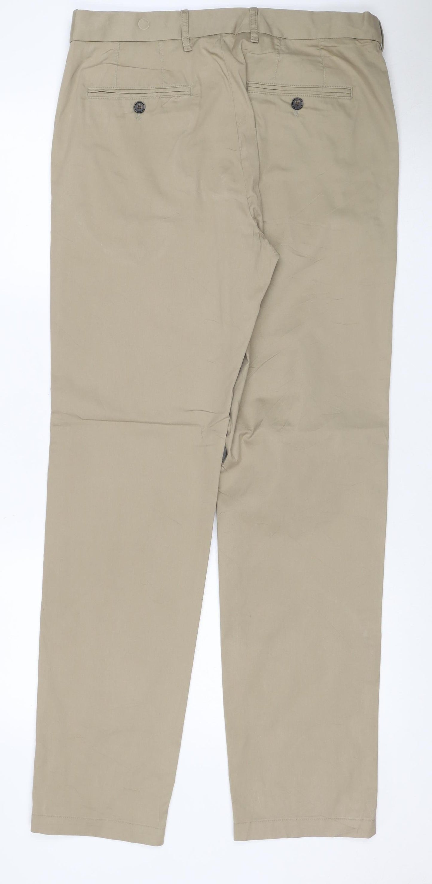 Marks and Spencer Men’s Beige 32in Straight Chino Trousers Adjustable Waist