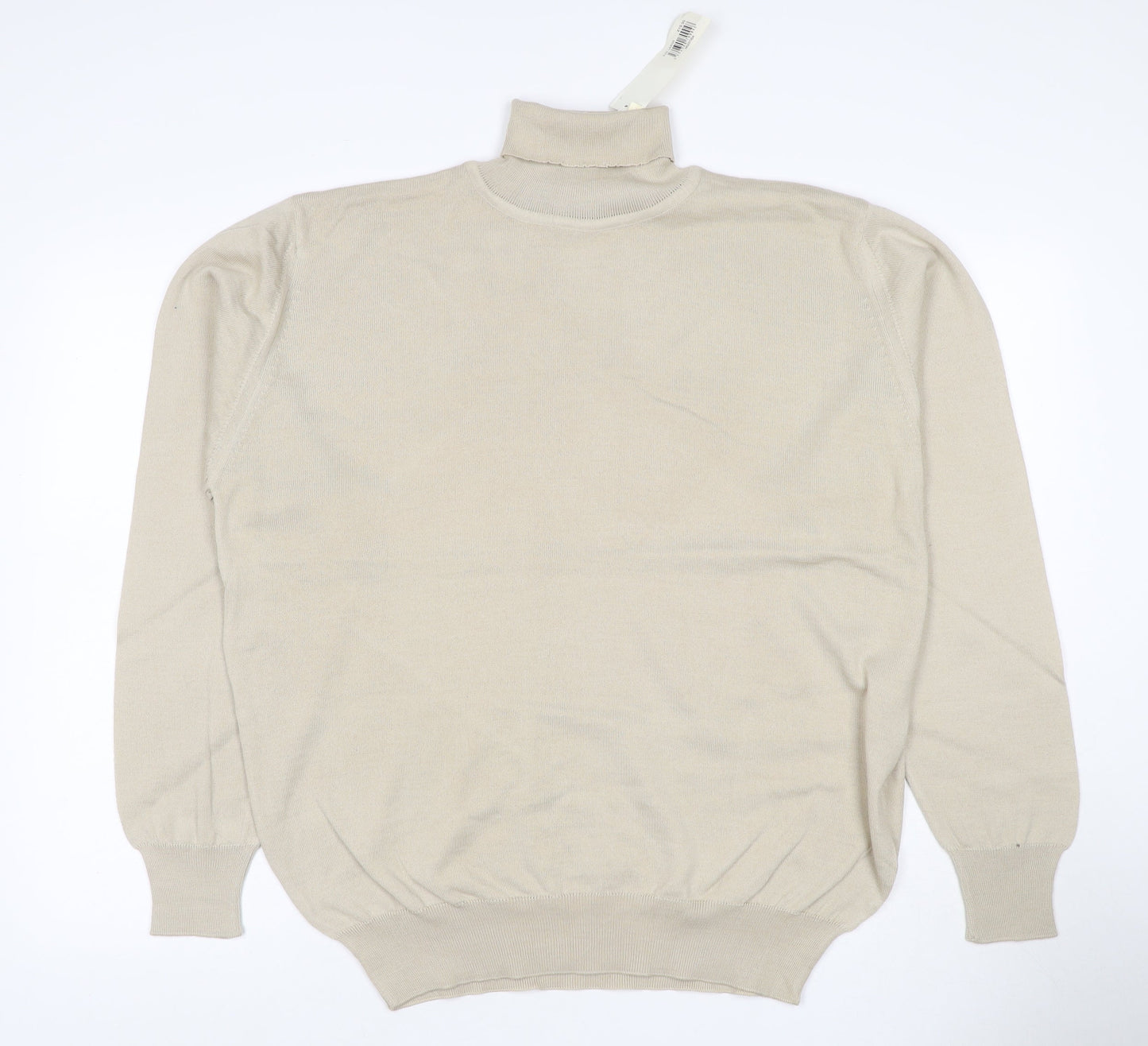 Greenwoods Men's Beige L Roll Neck Cotton Acrylic Knit Pullover Jumper